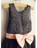 Dark Gray Lace Tulle Slit Open Back Flower Girl Dress